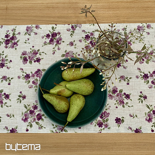 Obrus i szalik KWIATY LINO fioletowy