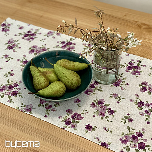 Obrus i szalik KWIATY LINO fioletowy