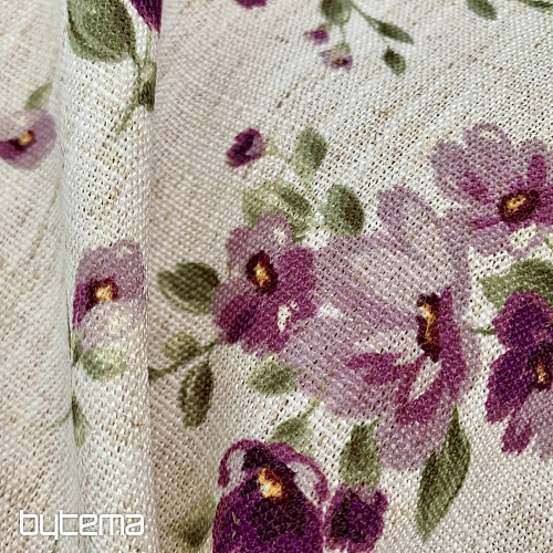 Obrus i szalik KWIATY LINO fioletowy