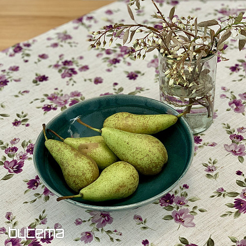 Obrus i szalik KWIATY LINO fioletowy