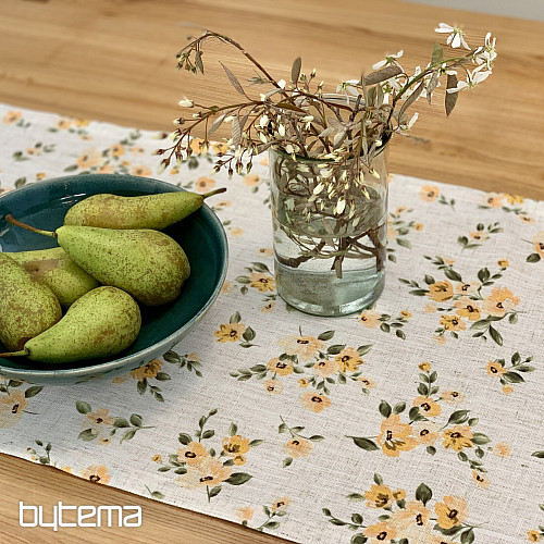 Obrus i szalik KWIATY LINO żółty