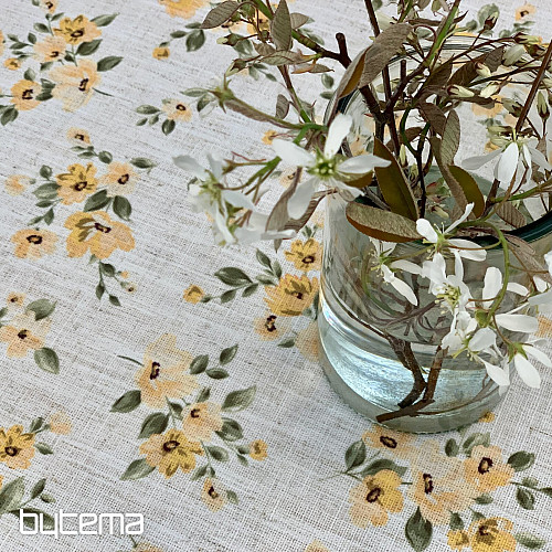 Obrus i szalik KWIATY LINO żółty