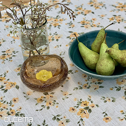 Obrus i szalik KWIATY LINO żółty