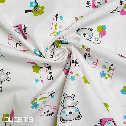 Tkanina dziecięca TEDDY BEAR różowo-zielony