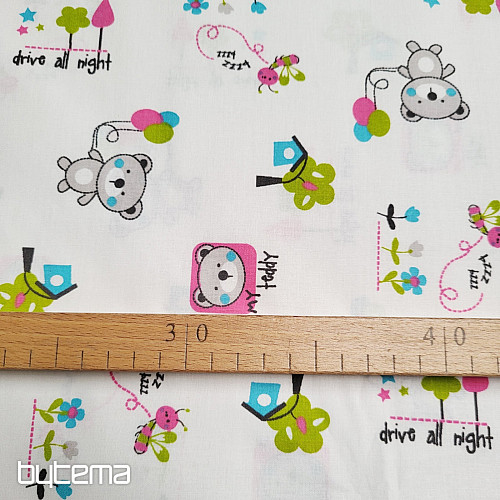 Tkanina dziecięca TEDDY BEAR różowo-zielony