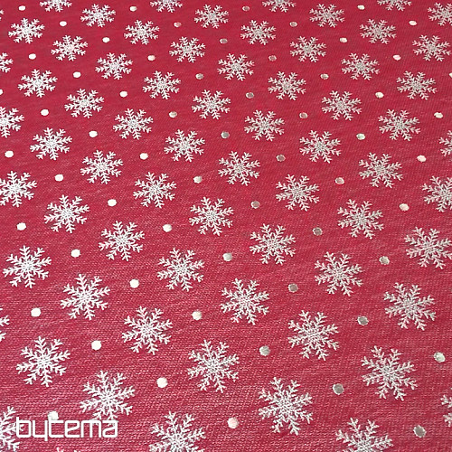 Świąteczna tkanina dekoracyjna na obrusy Snowflake czerwona szerokość 280
