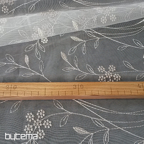 Haftowana luksusowa firana GERSTER 11443 biało - beżowa