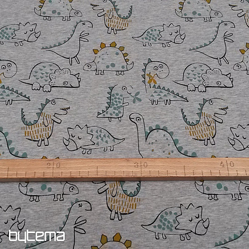 Dzianina bawełniana DINOSAUR szara