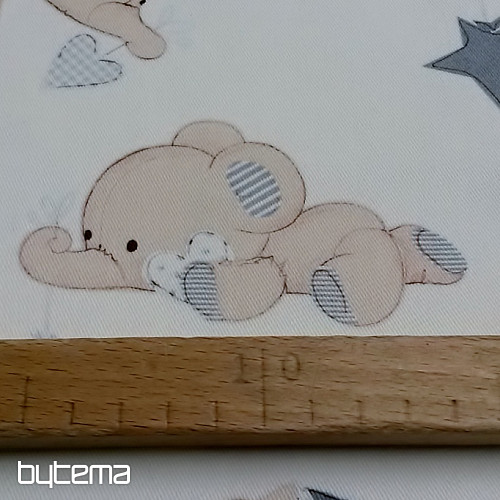 Tkanina dekoracyjna dziecięca SLONI kremowa