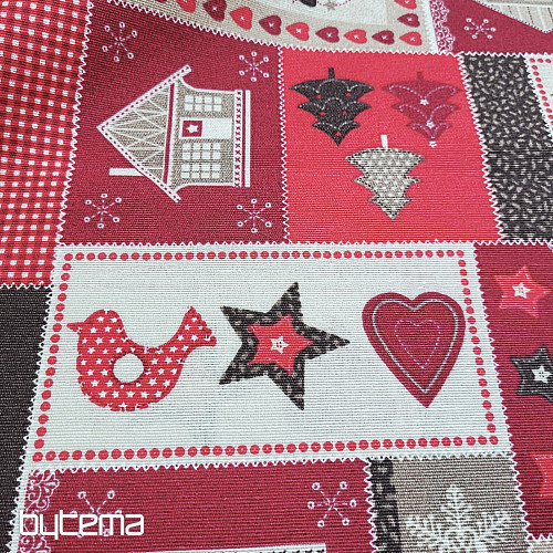 Tkanina dekoracyjna świąteczna PREZENT ŚWIĄTECZNY czerwono-szary