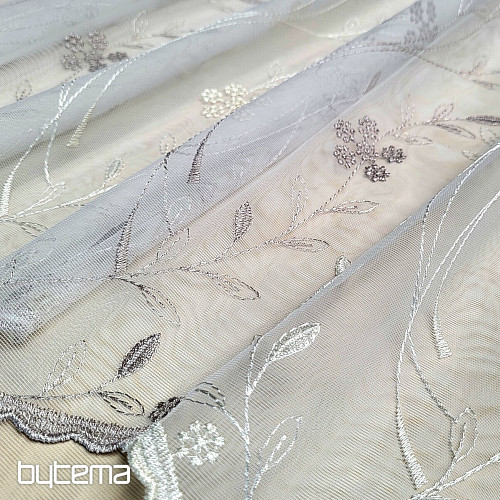 Haftowana luksusowa firana GERSTER 11443 biało - beżowa
