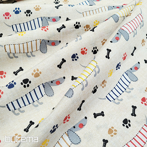 Tkanina dekoracyjna DACHSHUND MORRIS szara