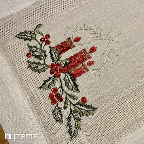 Haftowany świąteczny obrus i szalik ŚWIECA