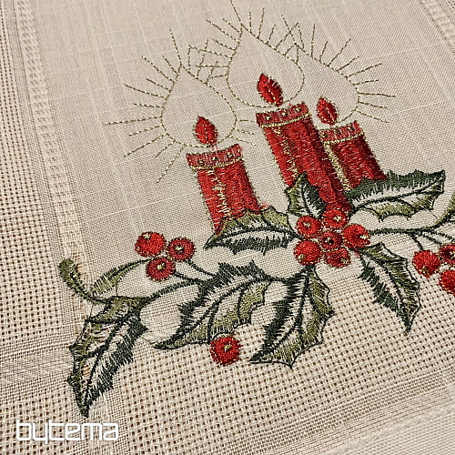 Haftowany świąteczny obrus i szalik ŚWIECA