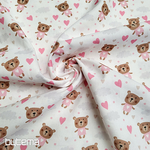 Tkanina bawełniana LOVE BEAR różowy