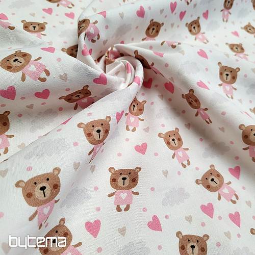 Tkanina bawełniana LOVE BEAR różowy