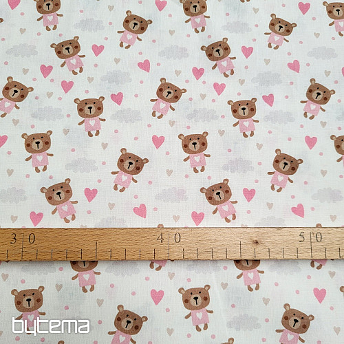 Tkanina bawełniana LOVE BEAR różowy