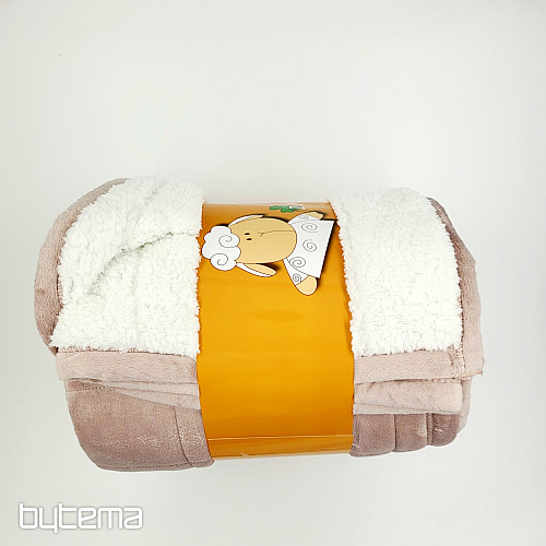 koc z mikrofibry EXTRA SOFT SHEEP przeszycia beżowo-szare