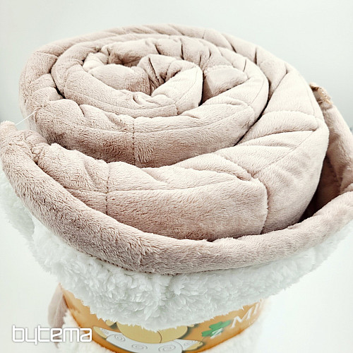 koc z mikrofibry EXTRA SOFT SHEEP przeszycia beżowo-szare