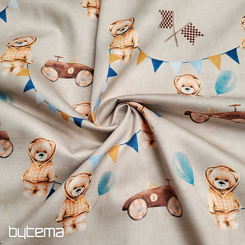 Dziecięca satyna bawełniana MISIE - Roślinny nadruk cyfrowy