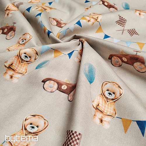 Dziecięca satyna bawełniana MISIE - Roślinny nadruk cyfrowy