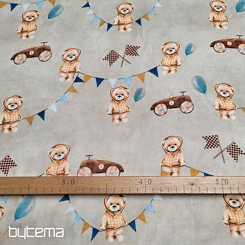 Dziecięca satyna bawełniana MISIE - Roślinny nadruk cyfrowy