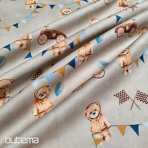 Dziecięca satyna bawełniana MISIE - Roślinny nadruk cyfrowy