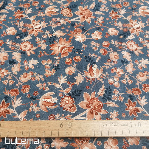 Tkanina bawełniana VARANASI KALAMKARI w kolorze niebieskim