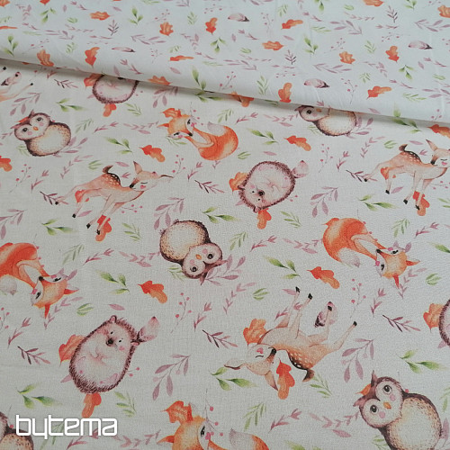 Tkanina bawełniana Sowy i jelenie
