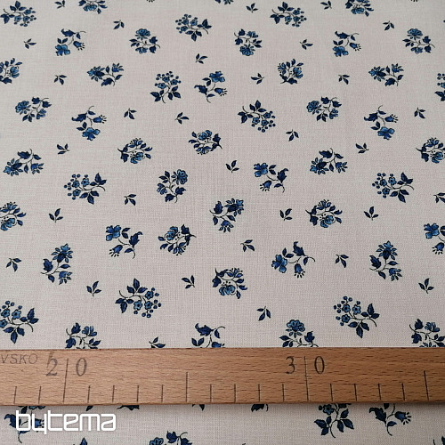 Tkanina bawełniana MAJOLIKA niebieski kwiat